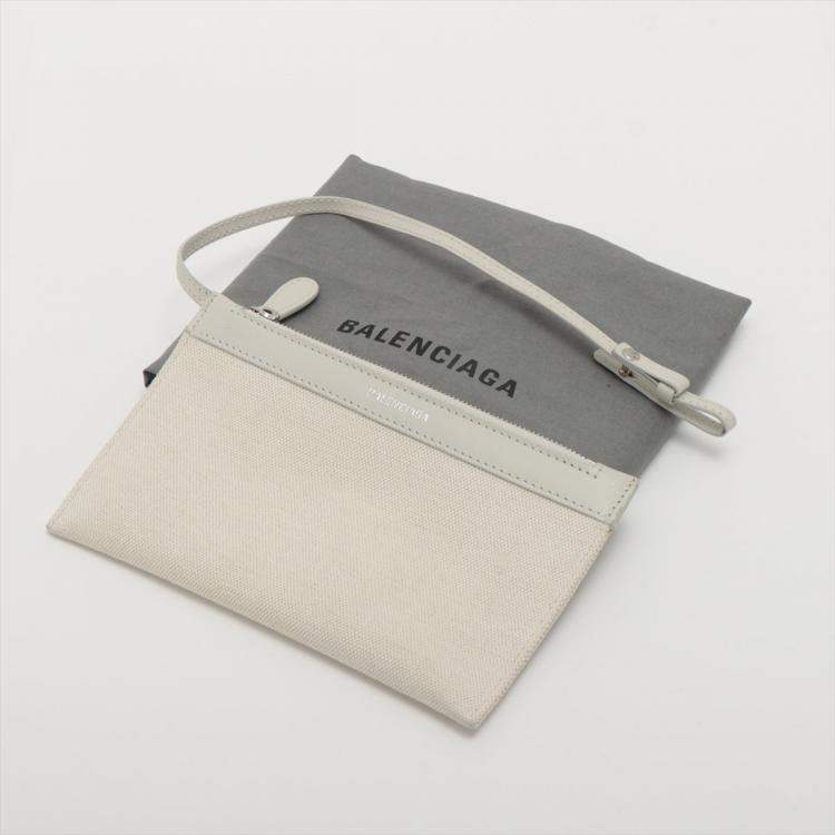 Pre Owned Balenciaga Navy Cabas Canvas & leather Tote bag White 339933