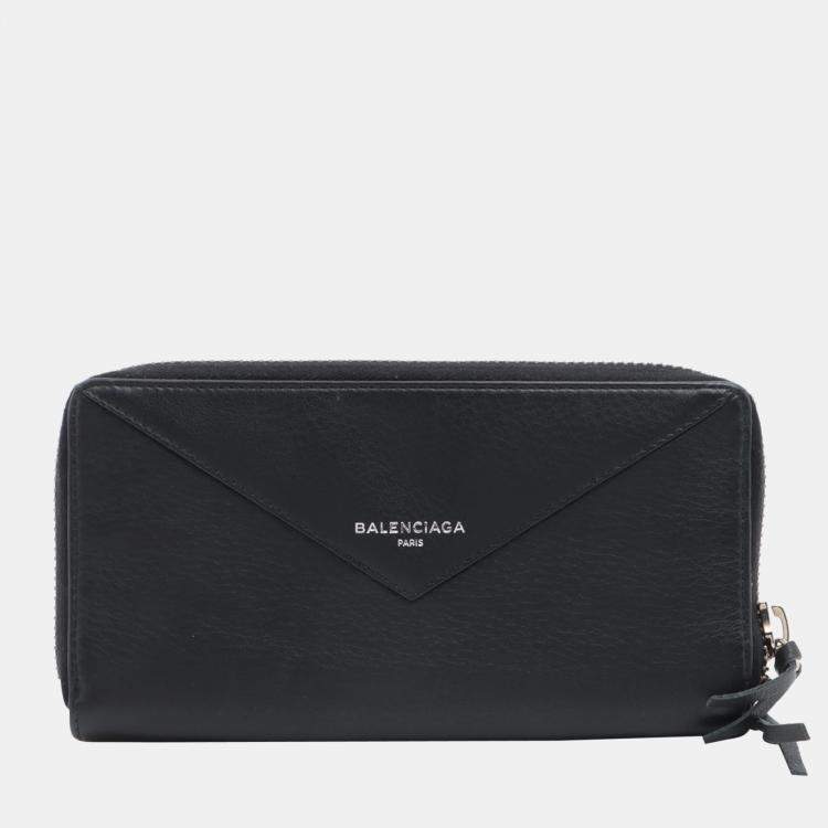 Balenciaga Papier Money 381226 Leather Round-Zip-Wallet Black Coin purse  discoloration Balenciaga