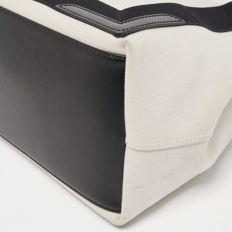 Pre Owned Balenciaga Off White/Black Printed Canvas and Leather Small Cabas Tote