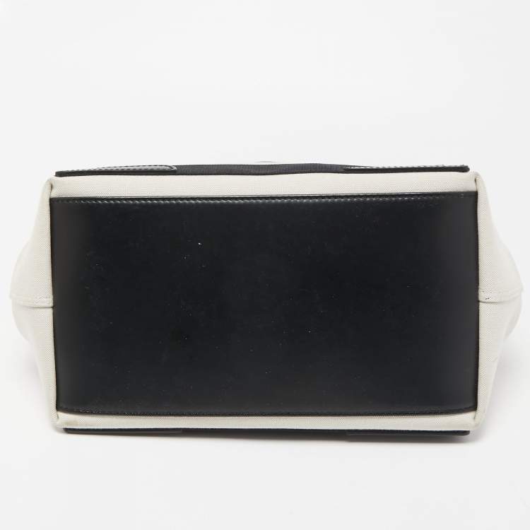 Pre Owned Balenciaga Off White/Black Printed Canvas and Leather Small Cabas Tote