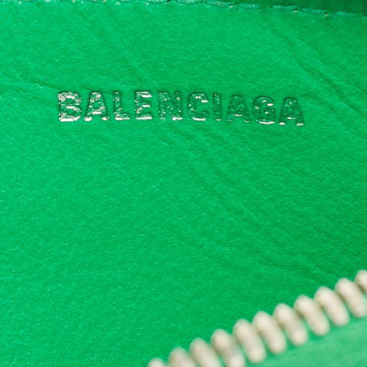 Pre Owned Balenciaga Green Leather Le Cagole Zip Card Holder