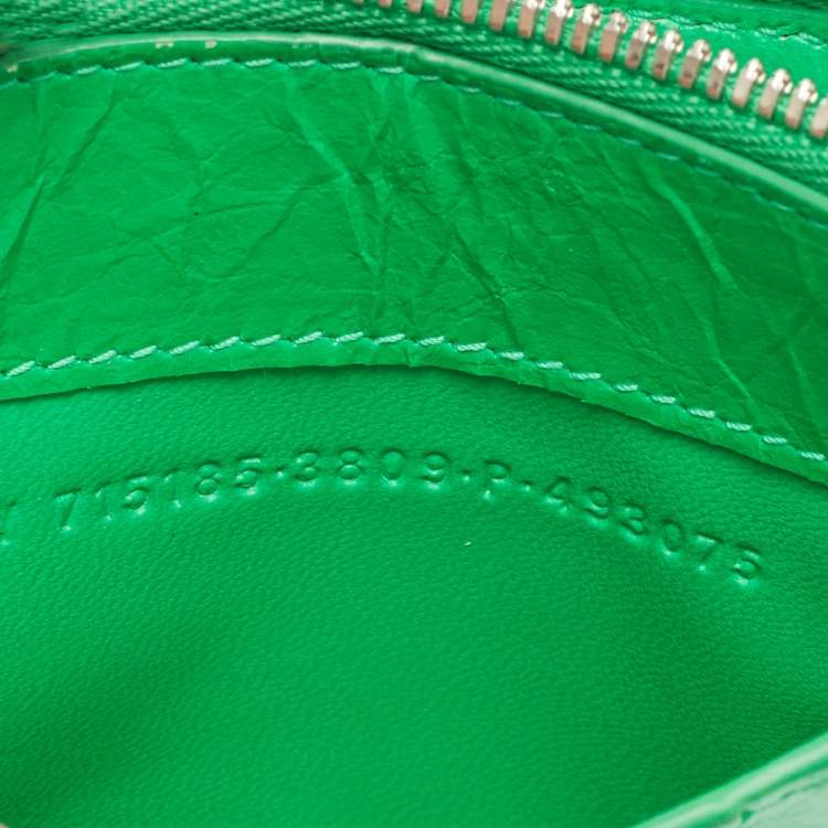 Pre Owned Balenciaga Green Leather Le Cagole Zip Card Holder