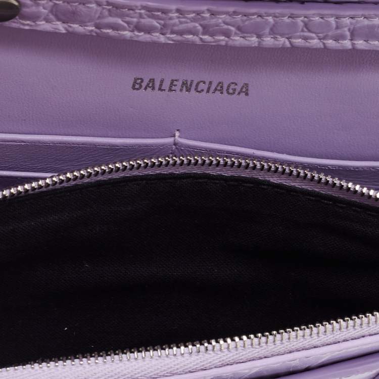 Pre Owned Balenciaga Lilac Croc Embossed Leather Hourglass Wallet on Chain