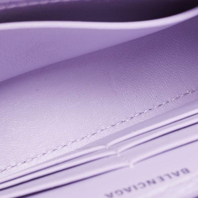 Pre Owned Balenciaga Lilac Croc Embossed Leather Hourglass Wallet on Chain