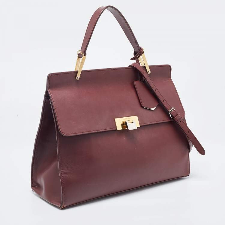 Pre Owned Balenciaga Burgundy Leather Le Dix Cartable Top Handle Bag