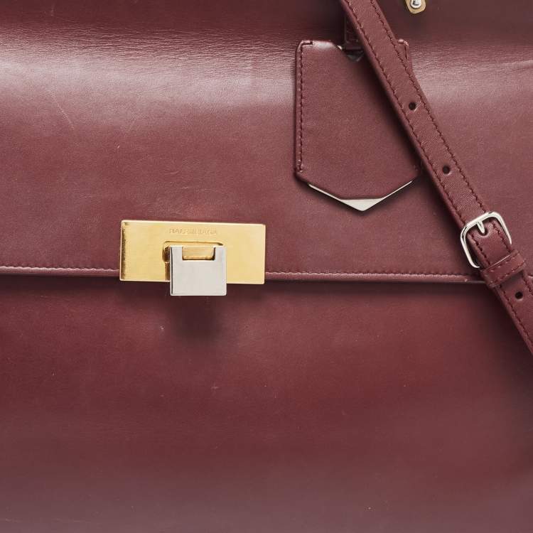 Pre Owned Balenciaga Burgundy Leather Le Dix Cartable Top Handle Bag