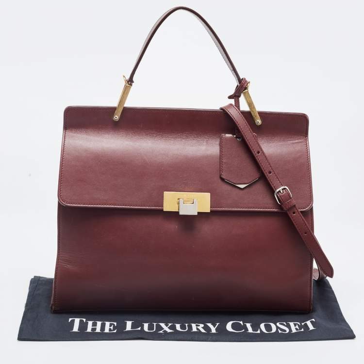 Pre Owned Balenciaga Burgundy Leather Le Dix Cartable Top Handle Bag