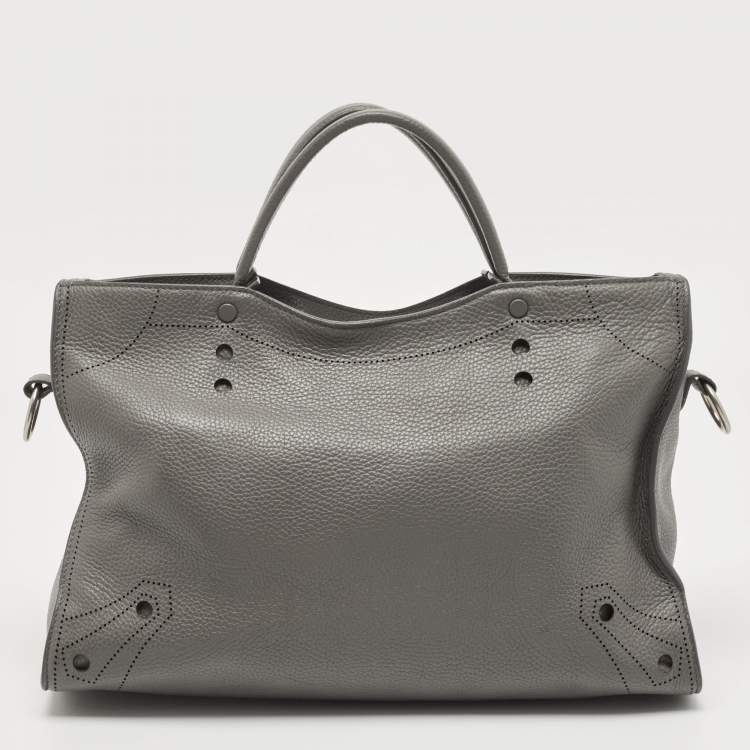 Pre Owned Balenciaga Grey Leather Black Out City Bag