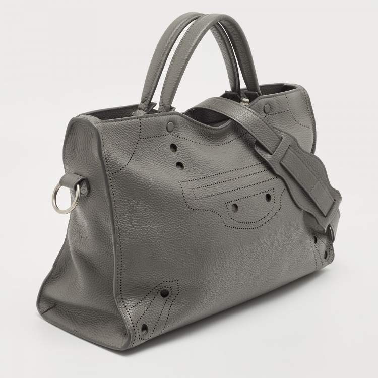 Pre Owned Balenciaga Grey Leather Black Out City Bag