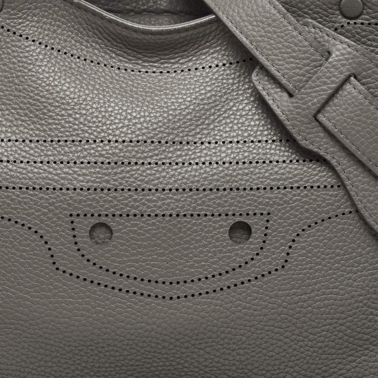 Pre Owned Balenciaga Grey Leather Black Out City Bag