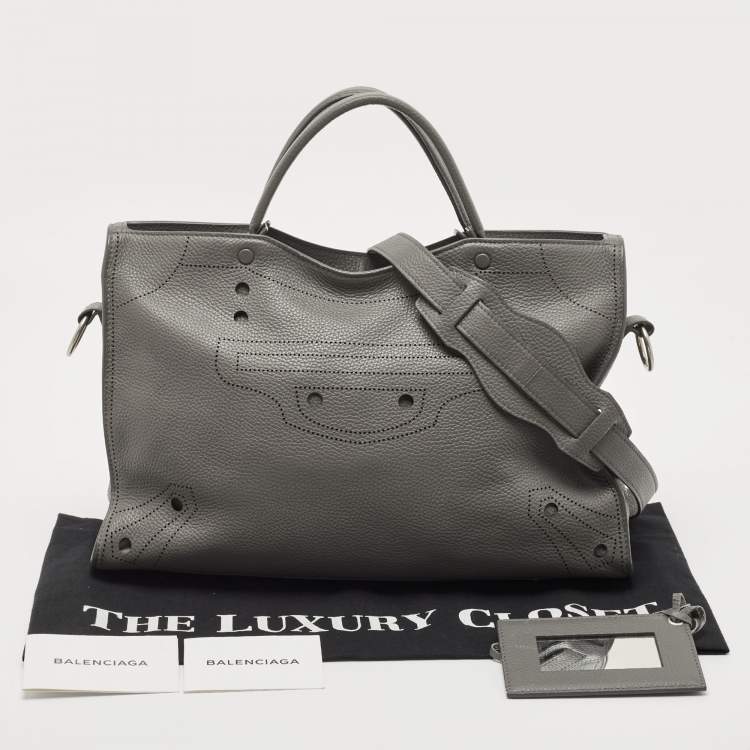 Pre Owned Balenciaga Grey Leather Black Out City Bag