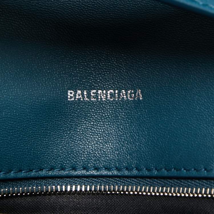 مملوكة مسبقًا Balenciaga Dark Teal Blue Croc Embossed Leather XS Downtown Shoulder Bag