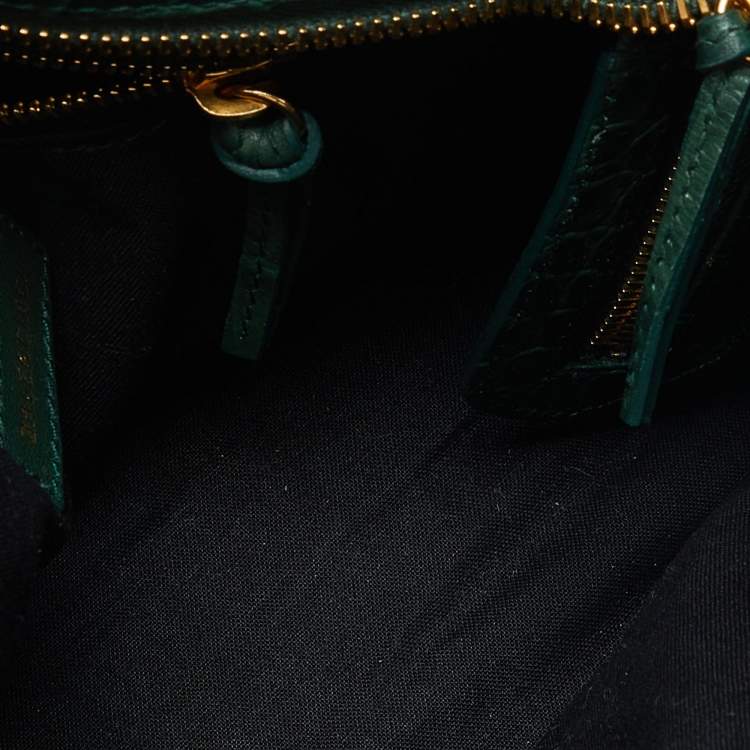 Pre Owned Balenciaga Green Croc Embossed Leather Mini Classic Metallic Edge City Bag