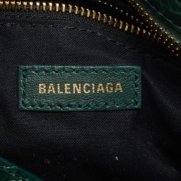 Pre Owned Balenciaga Green Croc Embossed Leather Mini Classic Metallic Edge City Bag