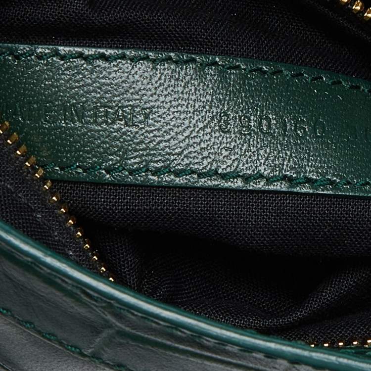 Pre Owned Balenciaga Green Croc Embossed Leather Mini Classic Metallic Edge City Bag