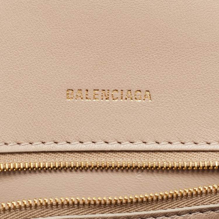 Pre Owned Balenciaga Light Beige Leather Small Hourglass Top Handle Bag