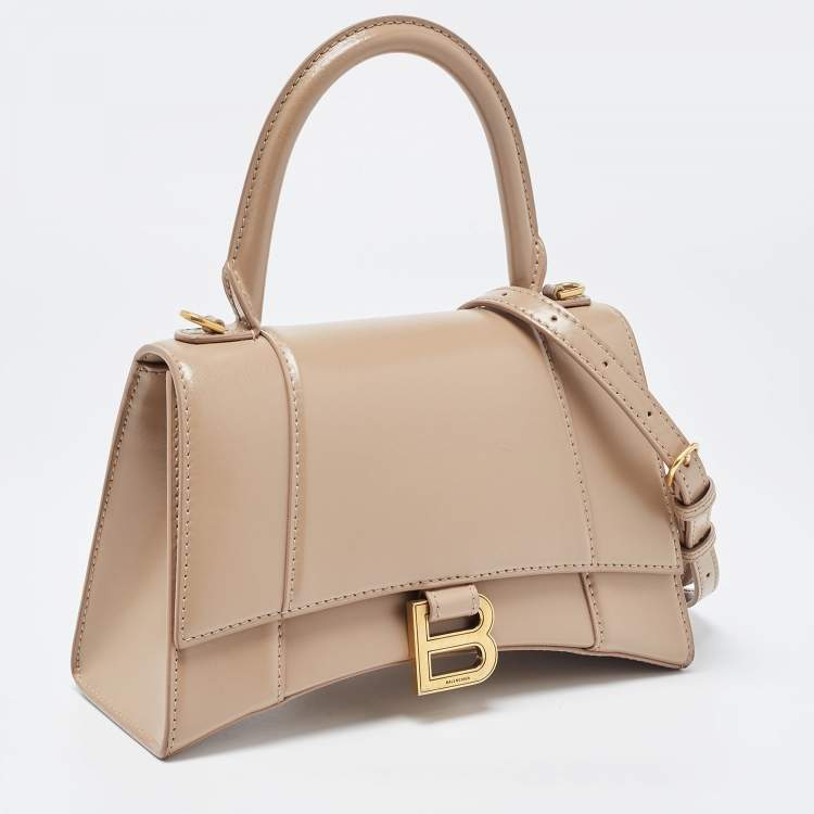 Pre Owned Balenciaga Light Beige Leather Small Hourglass Top Handle Bag