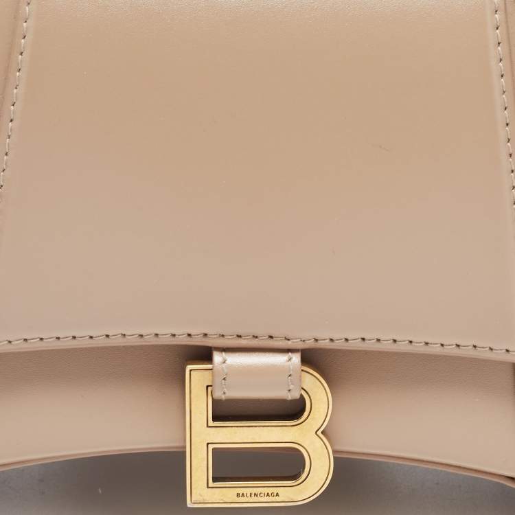 Pre Owned Balenciaga Light Beige Leather Small Hourglass Top Handle Bag