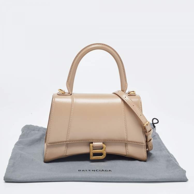 Pre Owned Balenciaga Light Beige Leather Small Hourglass Top Handle Bag