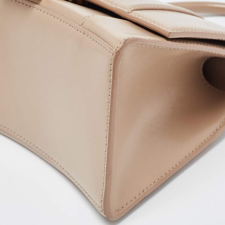 Pre Owned Balenciaga Light Beige Leather Small Hourglass Top Handle Bag