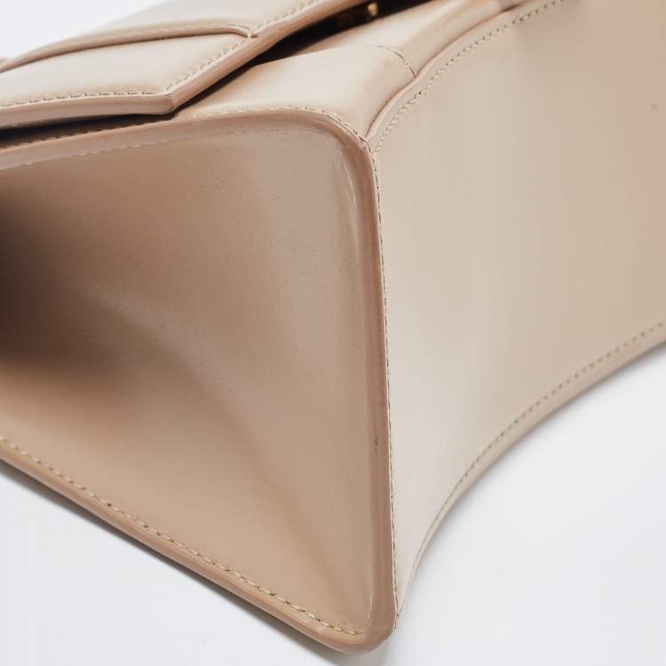 Pre Owned Balenciaga Light Beige Leather Small Hourglass Top Handle Bag