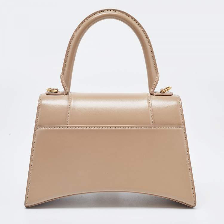 Pre Owned Balenciaga Light Beige Leather Small Hourglass Top Handle Bag