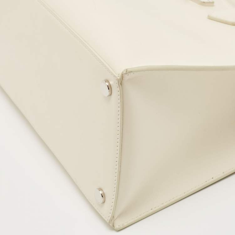 Pre Owned Balenciaga Off White Leather Padlock Nude Marble Tote