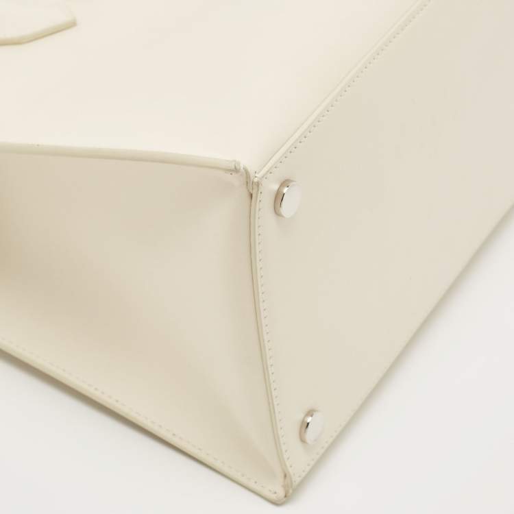 Pre Owned Balenciaga Off White Leather Padlock Nude Marble Tote