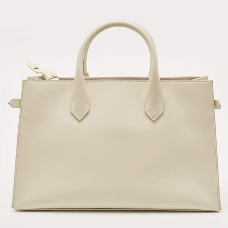 Pre Owned Balenciaga Off White Leather Padlock Nude Marble Tote