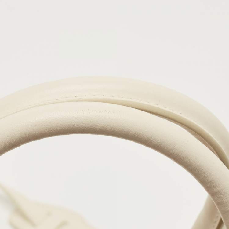 Pre Owned Balenciaga Off White Leather Padlock Nude Marble Tote