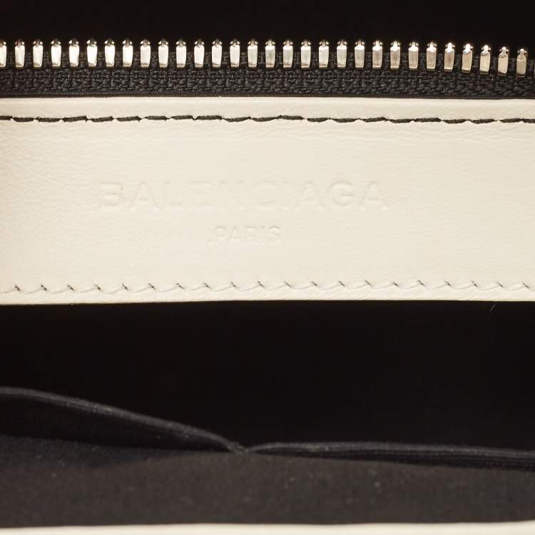 Pre Owned Balenciaga Off White Leather Padlock Nude Marble Tote