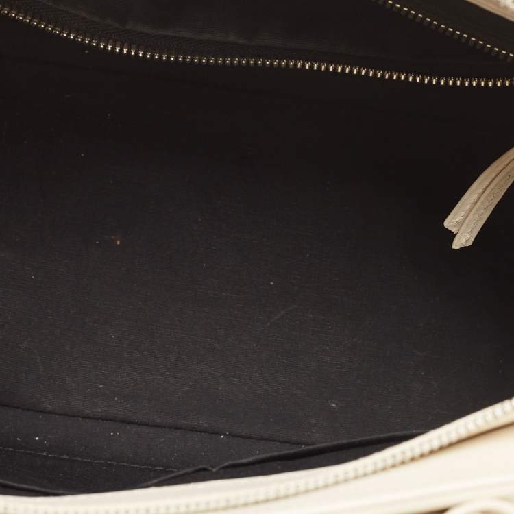 Pre Owned Balenciaga Off White Leather Padlock Nude Marble Tote