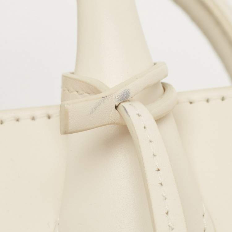 Pre Owned Balenciaga Off White Leather Padlock Nude Marble Tote