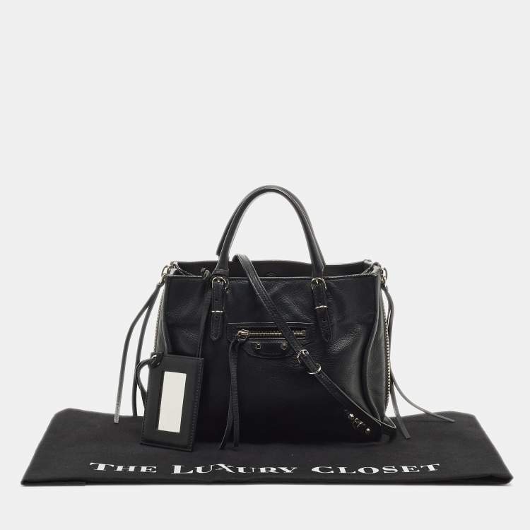 Pre Owned Balenciaga Black Leather Mini Papier A4 Tote