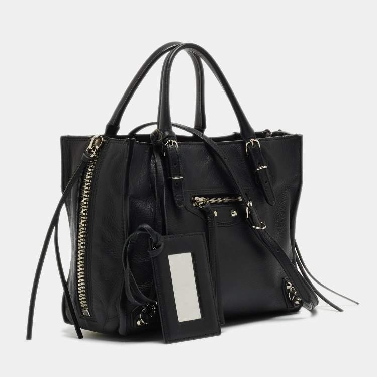 Pre Owned Balenciaga Black Leather Mini Papier A4 Tote