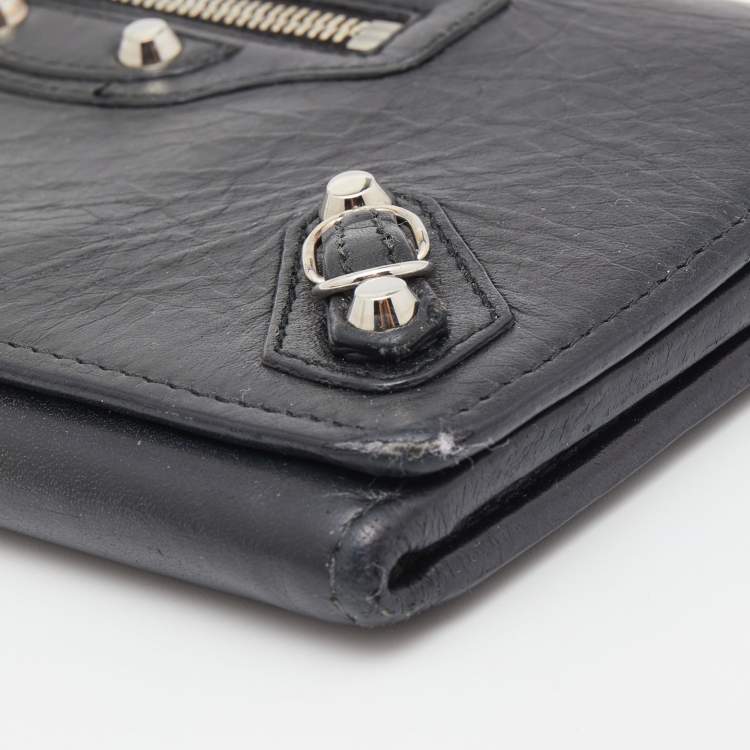 Pre Owned Balenciaga Black Leather City Flap Continental Wallet