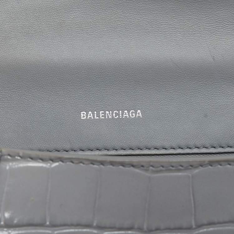 Pre Owned Balenciaga Grey Croc Embossed Leather Small Hourglass Top Handle Bag