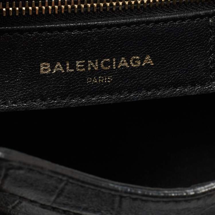 Pre Owned Balenciaga Black Croc Embossed Leather Mini GH Classic City Bag
