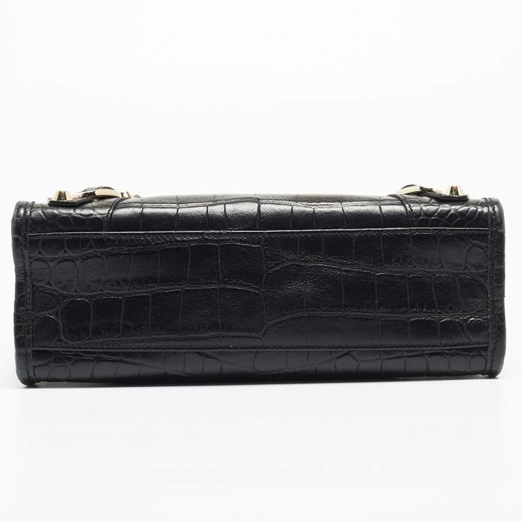 Pre Owned Balenciaga Black Croc Embossed Leather Mini GH Classic City Bag