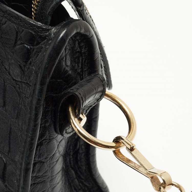 Pre Owned Balenciaga Black Croc Embossed Leather Mini GH Classic City Bag