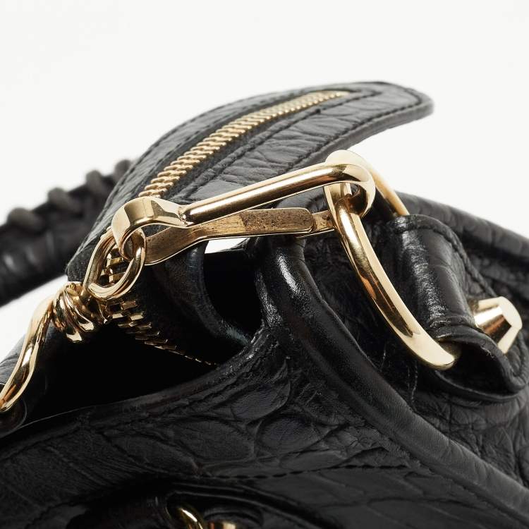 Pre Owned Balenciaga Black Croc Embossed Leather Mini GH Classic City Bag