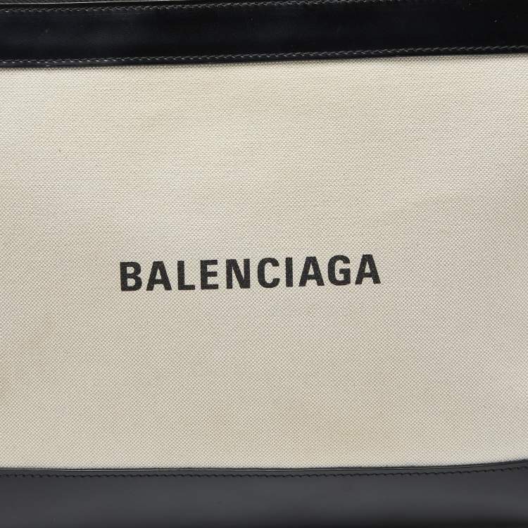 Pre Owned Balenciaga Black/Cream Canvas and Leather Logo Zip Pouch