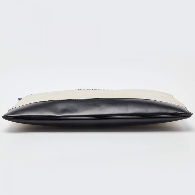 Pre Owned Balenciaga Black/Cream Canvas and Leather Logo Zip Pouch