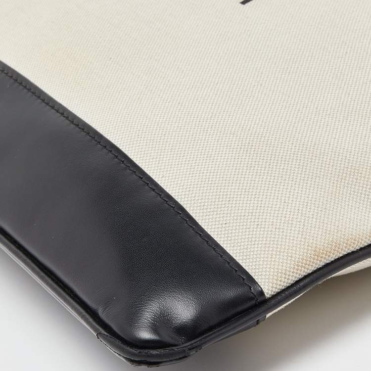 Pre Owned Balenciaga Black/Cream Canvas and Leather Logo Zip Pouch
