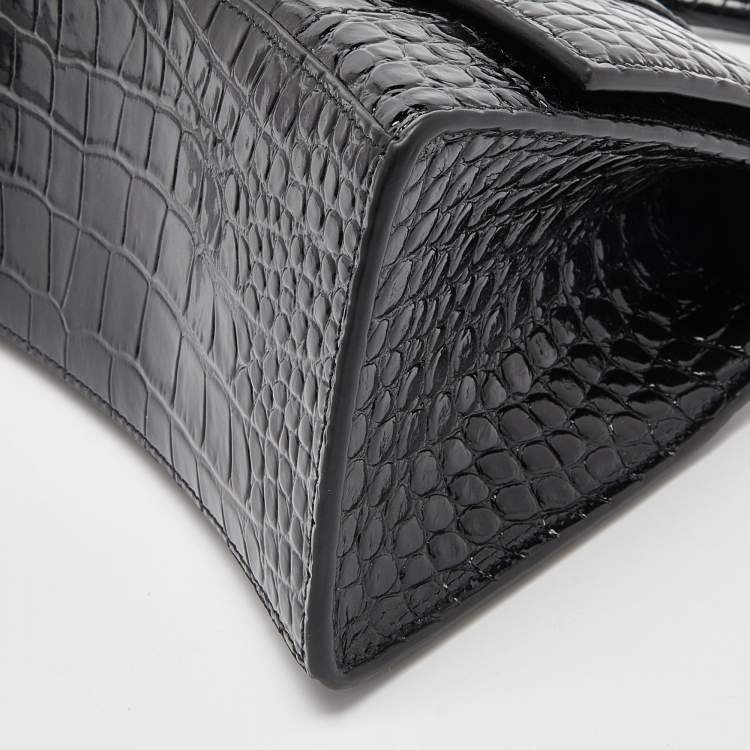 Pre Owned Balenciaga Black Croc Embossed Leather Small Hourglass Top Handle Bag