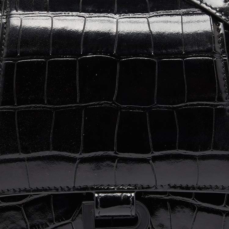 Pre Owned Balenciaga Black Croc Embossed Leather Small Hourglass Top Handle Bag