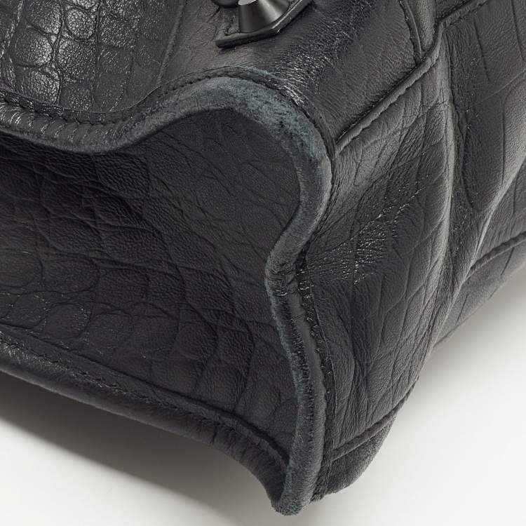Pre Owned Balenciaga Black Croc Embossed Leather Small Classic City Bag