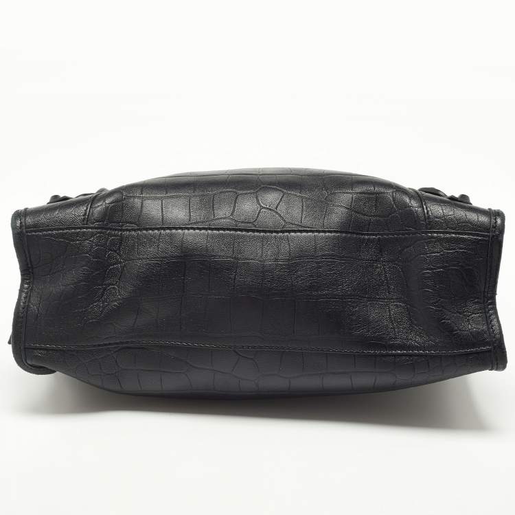 Pre Owned Balenciaga Black Croc Embossed Leather Small Classic City Bag
