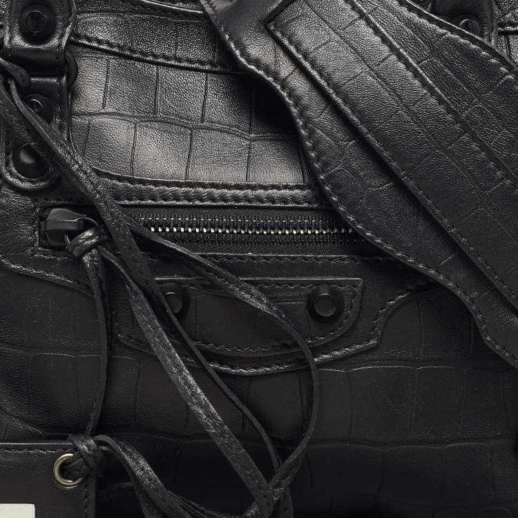 Pre Owned Balenciaga Black Croc Embossed Leather Small Classic City Bag