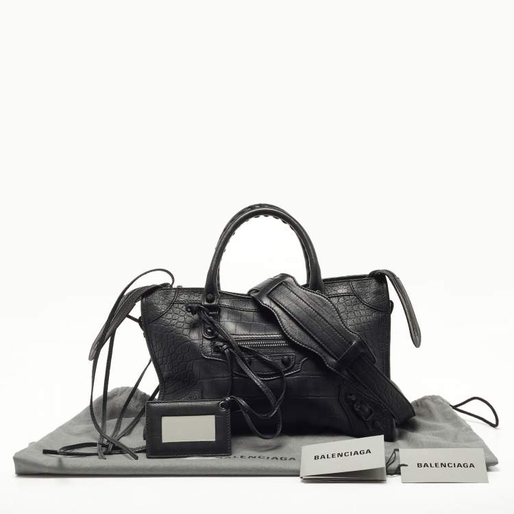 Pre Owned Balenciaga Black Croc Embossed Leather Small Classic City Bag